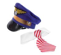 AKOOSY Dog Pilot Party Hat with Embroidered Design and Comfortable Fit, Polyester Pet Captain Costume Hat with Matching Necktie, Quick Dressup for Dog and Cat Photo Prop or Party