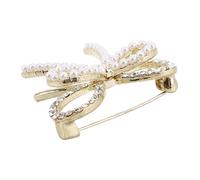 AKOOSY Elegant Bow Brooch Pin with Artificial Pearl and Rhinestones for Women Exposure and Slip Lapel Pin Versatile Dress Accessory for Clothes and Skirts High End Fashion Jewelry