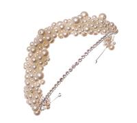AKOOSY Elegant Bride Hairband White Pearls and Rhinestones, Double Layer Bridal Headband for Women, for Weddings and Anniversary Events, Lightweight Iron Wire and Abs Material