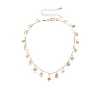 AKOOSY Elegant Floral Pendant Necklace for Women Golden Multi-element Versatile Chain with Creative Enamel Daisy Design Charming Ladies Plated Jewelry for Parties and Daily Wear