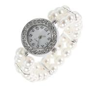 AKOOSY Elegant Pearl and Rhinestone Watch with Elasticated Double Row Bracelet for Women, Designed for Mothers, Wives, and Daughters