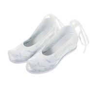 AKOOSY Ethnic Style Hanfu Cloth Shoes for Women White Embroidered Lightweight Slip Footwear with Comfortable Soft Sole Traditional Chinese Fashion Shoes for Daily Wear and Gifts
