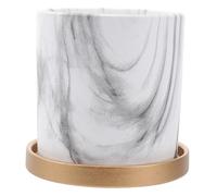AKOOSY European Style Small Ceramic Succulent Plant Pot with Drainage Tray Marble Finish Cylindrical Desktop Planter for Indoor Flowers and Hanging Plants Gardening Flower Container for