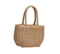 AKOOSY Fashionable Khaki Wheat Straw Weaving Handbag with Drawstring Closure Practical Tote Bag for Women Spacious Design for Daily Use and Travel