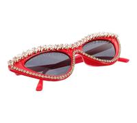 AKOOSY Fashionable Triangle Cat Eye Sunglasses for Women Lightweight Material Decorative Cool Eyewear for Summer Beach Parties and Stylish Everyday Wear Red Frame