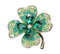 AKOOSY Green Crystal Shamrock Pin Brooch, Irish Lucky Four Leaf Clover Decorative Jacket and Bag Lapel Accessory for St Patrick’s Day Jewelry