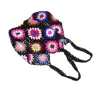 AKOOSY Handmade Crochet Summer Beach Bag Canvas Woven Tote Patchwork Shoulder Purse for Women Daily Travel Resort Use