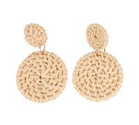 AKOOSY Handmade White Rattan Woven Earrings Lightweight Natural Wooden Braided Dangles for Women Fashionable Jewelry Accessory Gift