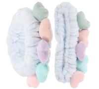 AKOOSY Headbands that Keep Hair from Face Elastic Stretch 2pcs for Women Heart-shaped Blue Plush Cloth Hair Bands for Quick Bath and Brushing Teeth