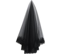 AKOOSY Lace Veil Headpiece Black Polyester Two-layer Halloween Costume Accessory for Wedding Dress and Masquerade Ladies