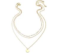 AKOOSY Layered Women Necklace Three-Tier Clavicle Chains, Gold Geometric Smooth Surface Pearl Neck Jewelry for and Women