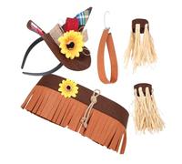 AKOOSY Lightweight Scarecrow Costume with Felt Headband and Straw for Halloween and Carnival Comfortable Unisex Straw Accessories for Festive Cosplay and Party Wear