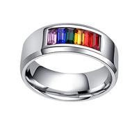 AKOOSY Men Pride Ring Love Eternal Rainbow Flag Ring Fashion Jewelry Statement