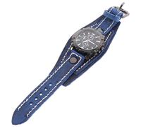 AKOOSY Men's Vintage Blue Leather Watch Strap Handmade Cowhide Wristband Adjustable Casual Style for Fashion Watches