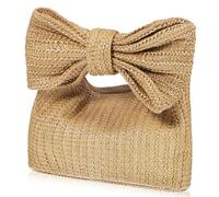 AKOOSY Natural Straw Clutch Bag with Bow for Women Wear Resistant Summer Beach Handbag Spacious Rustic Purse for Travel Shopping and Daily Use