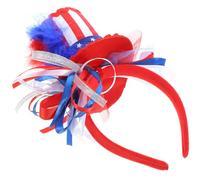AKOOSY Patriotic Red Flag Headband with Comfortable Design and Non-slip Feature, for Independence Day Parties and Parades, Made from Cloth, Plastic, and Plume Materials