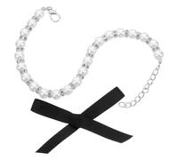 AKOOSY Pearl Necklace Collar Ribbon Bow with Bling Accessories and Dog Cat | White Imitation Pearl and Metal Finish, Elegant PET Jewelry Style, Easy Care for Occasions and Holidays
