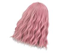 AKOOSY Pink Bob Wig with Air Bangs Short Curly Cosplay Hairpiece for Women Fashionable Party Wigs for Masquerade and Costume Events Lightweight Synthetic Hair