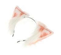 AKOOSY Plush Cat Ears Headband Soft Cosplay Hair Hoop for Unique Animal Ears Headdress Charming Party Accessory Cute Pink and White Design