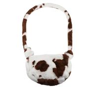 AKOOSY Plush Cow Print Shoulder Bag for Women Adorable Fashion Winter Small Square Bag Soft Plush Material Single Shoulder Design Female Friends