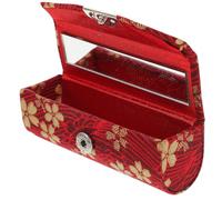 AKOOSY Portable Mini Lipstick Case with Mirror PU Holder, Japanese Style Single Lipstick Storage Box for Women, Red Wavy Design Travel Cosmetic Accessory