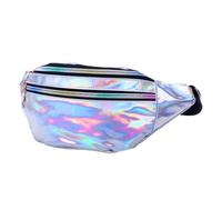 AKOOSY PU Leather Reflective Sequin Waist Bag for Women Lightweight Outdoor Fanny Pack Crossbody Shoulder Pouch Large Capacity Multiple Compartments Mirror Silver