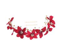 AKOOSY Red Bridal Crystal Headband with Faux Pearls and Flowers Lightweight Wedding Hairpiece for Women and Elegant Hair Vine for Weddings Parties and Photoshoots Durable and Comfortable