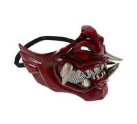 AKOOSY Red Japanese Samurai Demon Half Face Mask for Adults Halloween Cosplay Masquerade Party with Lightweight Comfortable Fit and Authentic Traditional Design