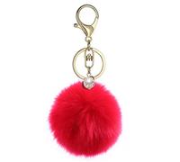 AKOOSY Red Pom Pom Keyring Fluffy Soft Synthetic Wool Keychain with Lobster Clasp Decorative Charm for Car Decoration and Handbag Accessories