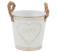 AKOOSY Retro Iron Heart Shaped Planter with Handle Vintage Distressed Flower Pot for Indoor Balcony Desktop Decoration Compact Rustic Plant Bucket for Office Use