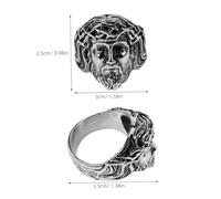AKOOSY Retro Stainless Steel Jesus Ring for Men Durable Carved Finger Band with Embossed Vintage Head Pattern Stylish Hip Hop Jewelry for Festivals and Daily Wear