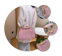 AKOOSY Sequined Womens Shoulder Bag Pink Crossbody Pouch Multifunctional Tote for Party Shopping Dating Comfortable Handle Spacious Design for Phone Wallet Cosmetics and Daily Essentials