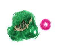 AKOOSY Short Green Bob Wig with Scarf for Vibrant Cosplay Hairpiece for Adorable Short Hair Design Eye Catching Color Creative Costume Accessory for Parties and Roleplay