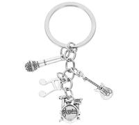 AKOOSY Silver Alloy Music Note Pendant Keychain Featuring Bass Guitar, Mini Drum Kit, and Microphone Designs, Easy to Carry and Store Decorative Accessory for Backpack Or Handbag