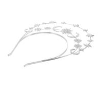 AKOOSY Silver Rhinestone Moon and Star Headband Double Layer Crown, Layered Celestial Glamour Design, Alloy Material, for Prom and Daily Styling an Effortless Statement Piece