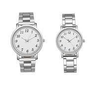 AKOOSY Silver Wristwatches 2pcs Couple Quartz Watches with Steel Bands His and Her White Dial Universal Leisure Fashion Gifts for Men and Women