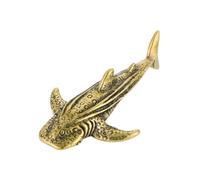 AKOOSY Small Brass Shark Ornament Desktop Decor with Flat Bottom Stable and Delicate Nautical Brass Adornment for Home Office Tabletop Space-saving Vintage Craft Gift