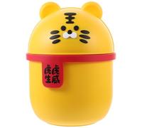 AKOOSY Small Cartoon Tiger Shape Desktop Waste Bin with Lid, Large Capacity Airtight Trash Can for Office and Room, Space-saving Yellow Pp Storage Container