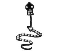 AKOOSY Snake Shape Belly Button Ring with Black Stainless Steel and White Crystal, Navel Barbell Body Jewelry for Women Fashion Piercing Decoration