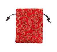 AKOOSY Tibetan Handmade Silk Brocade Drawstring Pouch Bag 13x16cm Red Embroidered Jewelry Storage Candy Pouch Suitable for Weddings Parties and Special Occasions