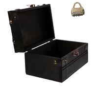 AKOOSY Vintage Wooden Treasure Chest with Digit Combination Lock Sturdy Jewelry and Sundries Storage Box Multi Use Retro Keepsake Case for Photo Props Pirate Games and Home Organization