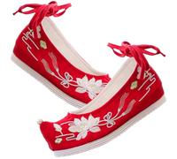 AKOOSY Wedge Heel Embroidered Cloth Shoes Traditional Chinese Style Spring Summer Retro Raised Toe Hanfu Slippers for Women Fashionable Comfortable Footwear