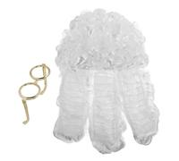 AKOOSY White Curly Judge Wig with Gold Frame Glasses Historical Lawyer Barrister Costume Accessory for Men and Boys Soft Synthetic Fibers Halloween Dress Up Cosplay Party Essential