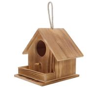 AKOOSY Wooden Bird Nesting House for Small Birds Outdoor Hanging Hummingbird Nest Box with Perch Pine Wood Burnt Finish 17.5×18.2×17.2cm Suitable for Garden and Patio