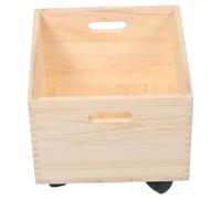 AKOOSY Wooden Vinyl Record Storage Crate with Wheels, Square Rustic Organizer Box for Magazines and Albums, Portable Basket with Sturdy Structure, for Study Spaces and Kitchen Use