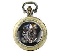 Akopiuto A Group of Wolves Under The Moon Black Vintage Quartz Pocket Watch Men Women Pendant Necklace Hours Clock Gifts Bronze