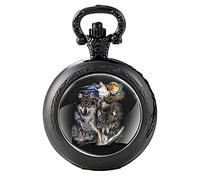 Akopiuto A Group of Wolves Under The Moon Black Vintage Quartz Pocket Watch Men Women Pendant Necklace Hours Clock Gifts Black