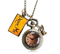 Akopiuto Alice in Wonderland Quartz Pocket Watch Dark Brown Glass Necklace Pendant Gifts for Women Girls 1