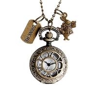 Akopiuto Alice in Wonderland Quartz Pocket Watch Dark Brown Glass Necklace Pendant Gifts for Women Girls 4