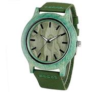 Akopiuto Bangle Handmade Bamboo Wood Watch Leather Strap Ladies Sport Nature Wooden Wrist Watch Green